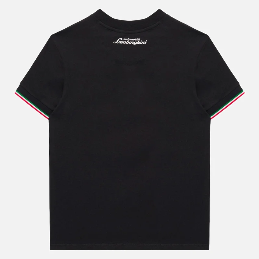 Automobili Lamborghini Squadra Corse Kid’s Black Tricolor Sports T-Shirt Automobili Lamborghini Squadra Corse Kid’s Black Tricolor Sports T-Shirt