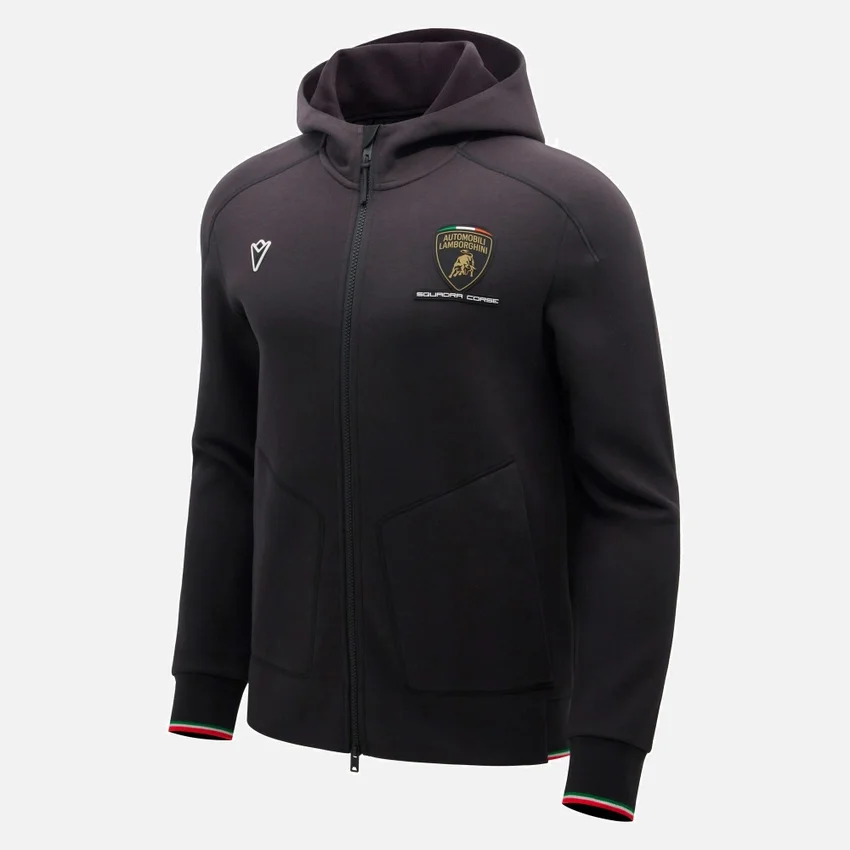 Automobili Lamborghini Squadra Corse Men’s Black Tricolor Full-Zip Sweatshirt Automobili Lamborghini Squadra Corse Men’s Black Tricolor Full-Zip Sweatshirt